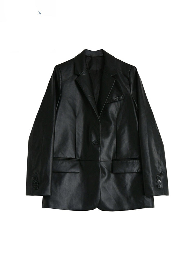 Veste Vintage en Cuir Noir pour Femme