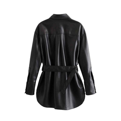 Veste Vintage en Cuir Noir Style Biker