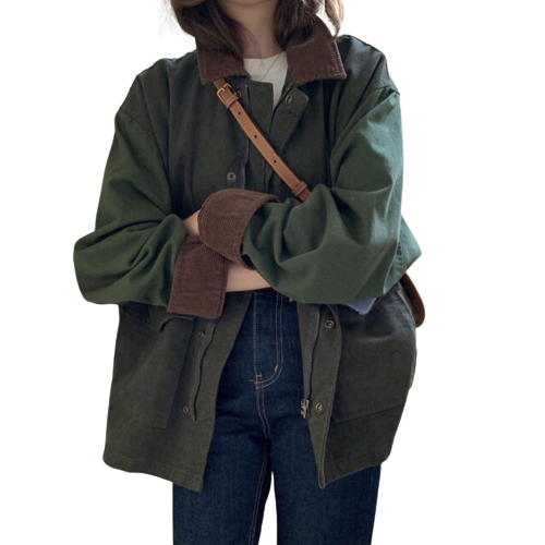 Veste Vintage Élégante en Vert Armé pour Femme