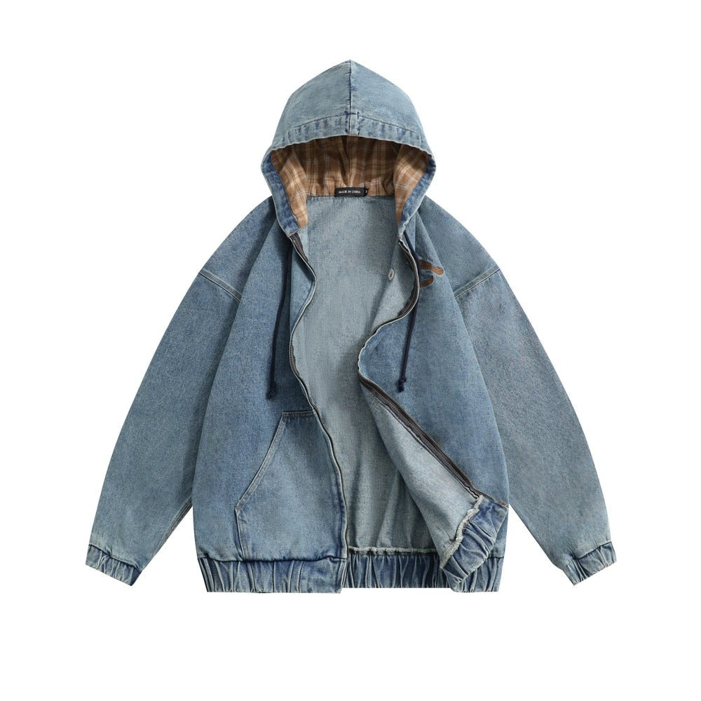 Veste Zip Vintage en Denim Unisexe